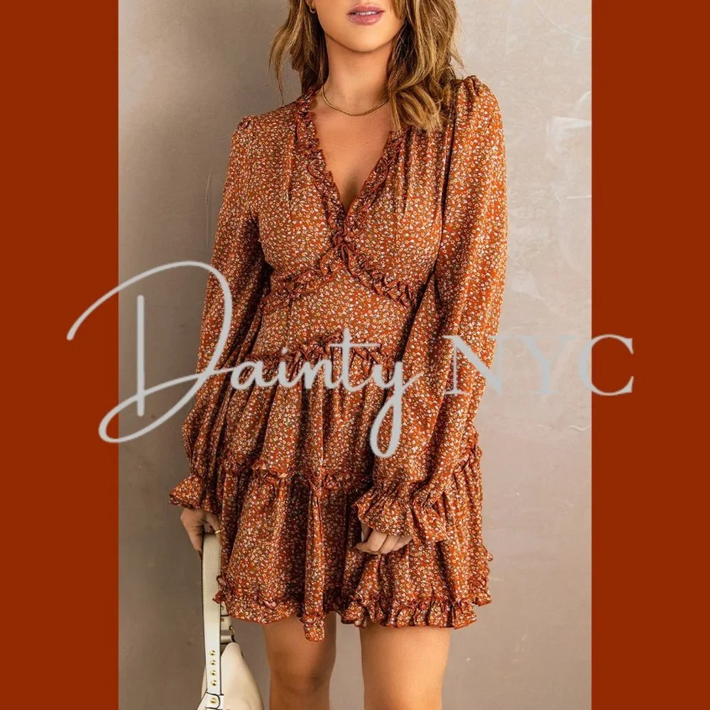 Bubble Sleeve Floral Ruffle Dress Mini - Picture 3 of 11